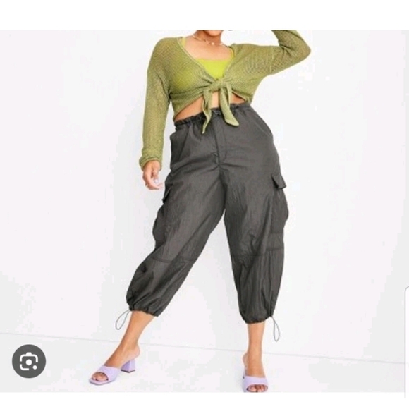 Future Collective Pants - Women's Future Collective Alani Noelle Utility Nylon Gray Cargo Pants Size Large